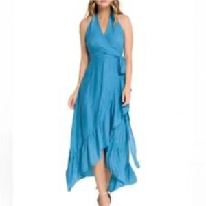 Endless Rose Dusty Blue Halter Ruffle Maxi Dress